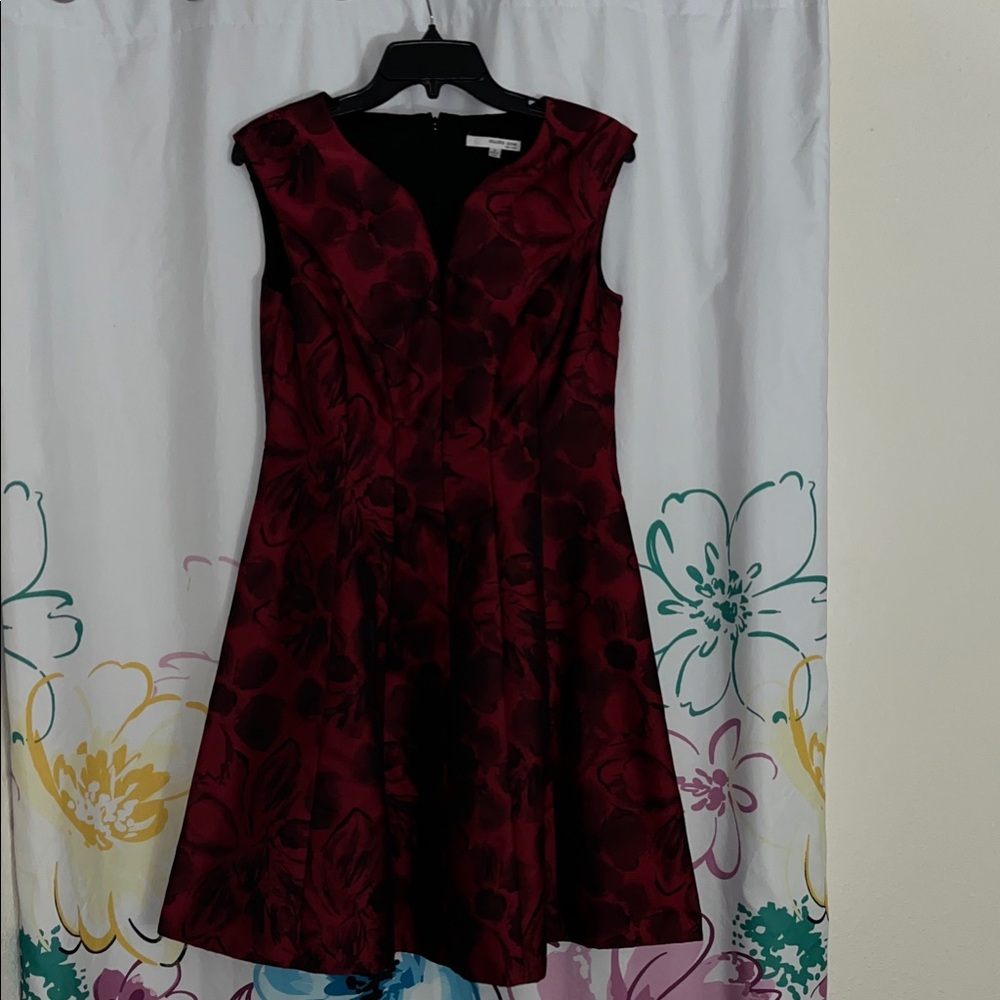 Elegant Red and Black Floral Fit and Flare Dress